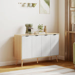 Buffet bas meuble de rangement 2 placards 4 portes motif chevrons étagères réglables 120 x 35 x 77,4 cm blanc
