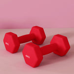 Lot de 2 haltères hexagonales avec poignée antidérapante pour l'entraînement à la maison, 2 x 4kg, rouge