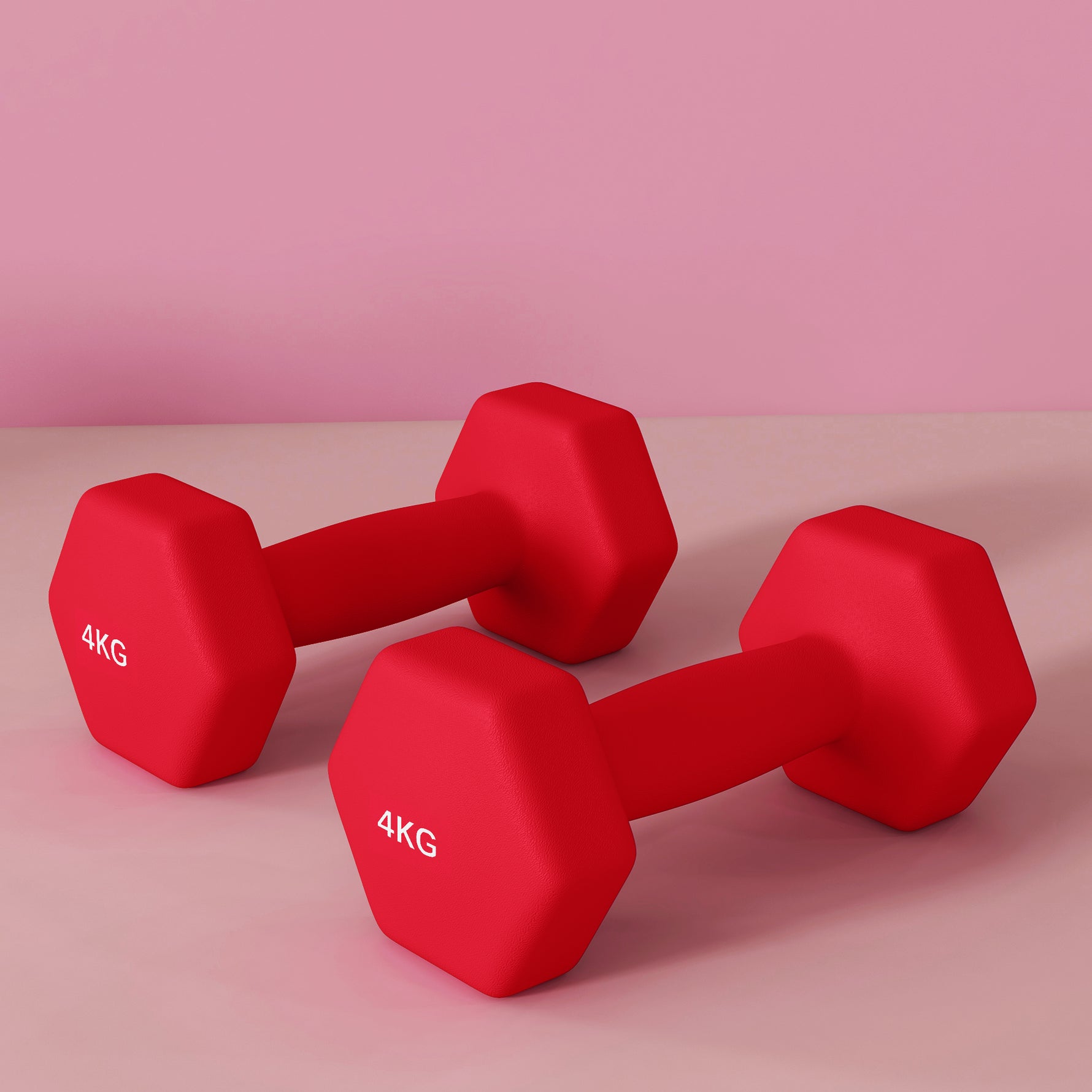 Lot de 2 haltères hexagonales avec poignée antidérapante pour l'entraînement à la maison, 2 x 4kg, rouge