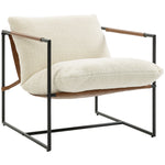 Sillón de salón, sillón auxiliar tapizado en tela de borreguito, asiento ancho y estructura de acero, 77x91x80cm, crema