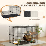 Enclos pour petits animaux, cage à lapin modulable 3 niveaux, 39 panneaux avec  rampes, en métal, 70 x 70 x 105 cm, noir