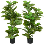 Lot de 2 plantes artificielles figuiers artificiels à feuilles arbre artificiel avec pot inclus hauteur 110 cm vert