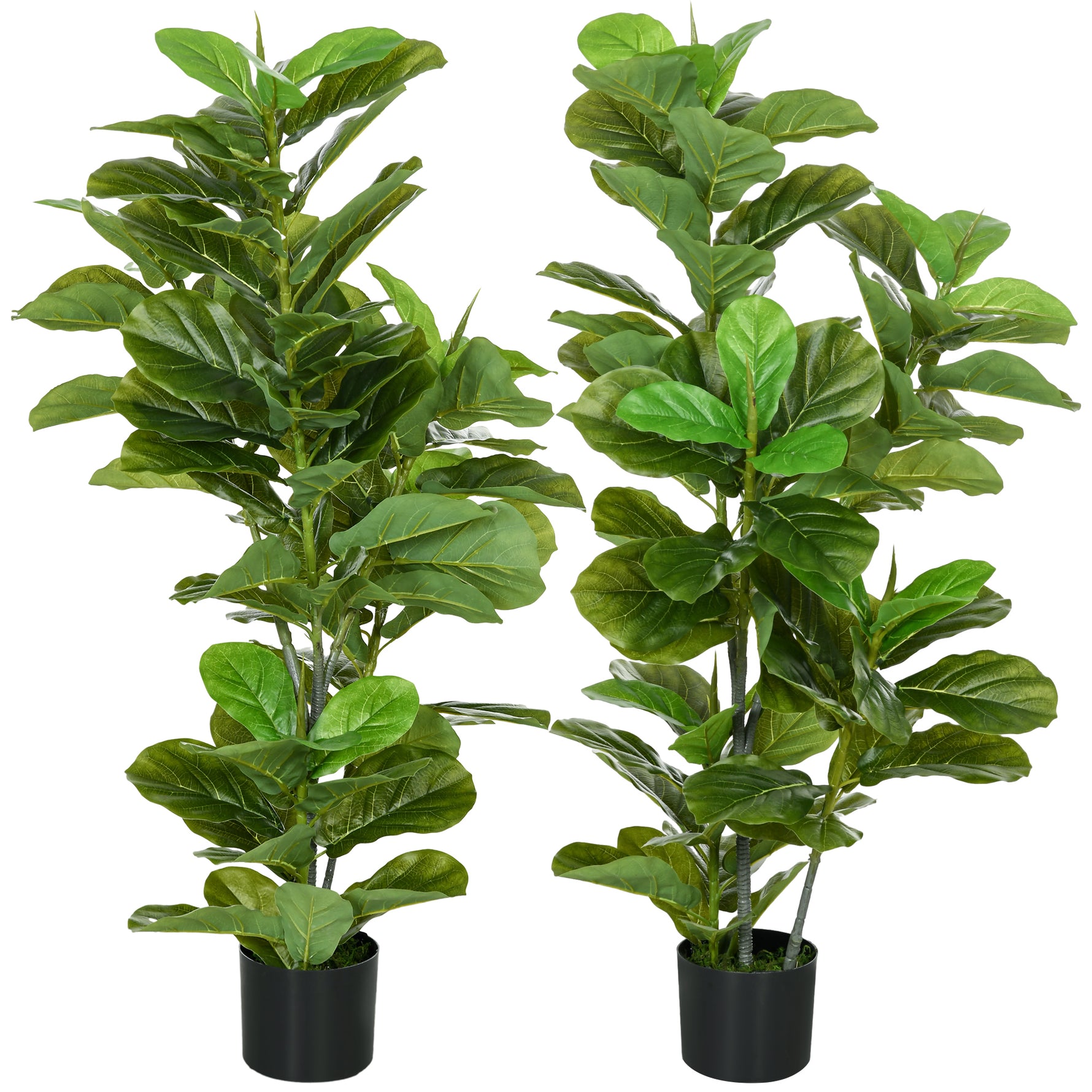Lot de 2 plantes artificielles figuiers artificiels à feuilles arbre artificiel avec pot inclus hauteur 110 cm vert