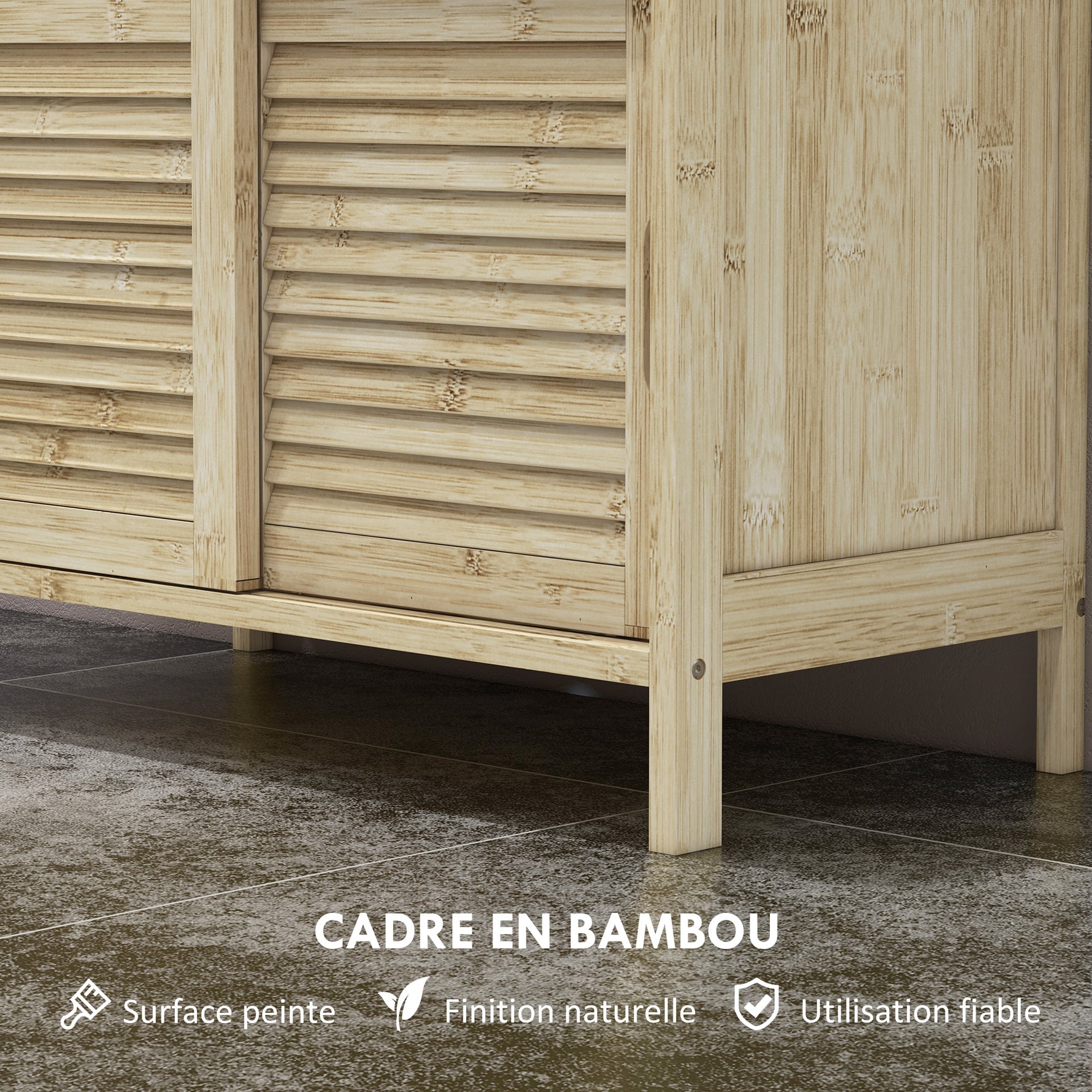 Meuble sous lavabo en Bambou, Meuble de Rangement pour Salle de Bain avec 2 Portes, 60 x 30 x 60 cm, Bois Naturel