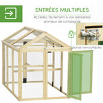 Enclos poulailler en bois cage à poules parc grillagé 140 x 88,5 x 106 cm naturel