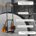 Treppensteiger-Sackkarre klappbar 120 kg 6 Räder, Stahl-Transportkarre mit Spanngurten, 44x67x106,5 cm, orange