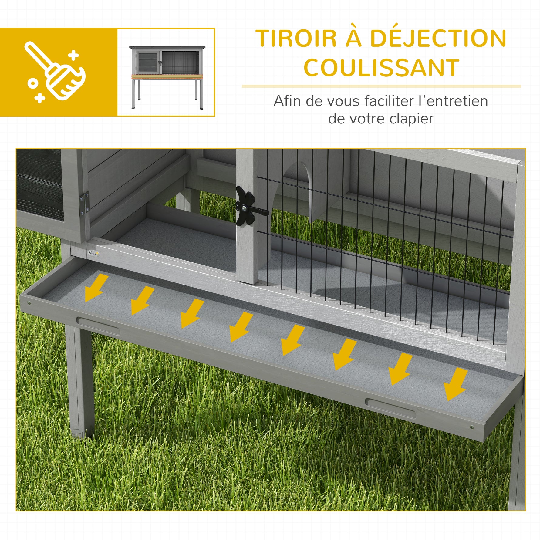 Clapier sur pieds cage à lapin avec niche intérieure plateau excrément coulissant porte verrouillable toit ouvrant