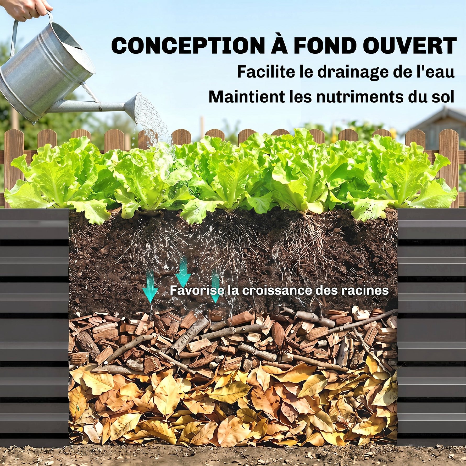 Carré potager de jardin rectangulaire tubes de renforcement acier galvanisé 180 x 90 x 59 cm