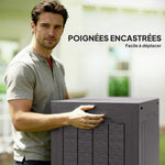 97L outdoor storage box with recessed handles, waterproof outdoor storage chest 56 x 41 x 50 cm, brown