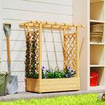 Jardinière surélevée avec treillis latéral et supérieur, bac à fleurs trous de drainage, 110x44x113cm, bois naturel