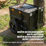 Remorque Vélo Cargo Chariot de Transport Pliable Caisse Plastique 65L Couvercle Dégagement Rapide 145x51,5x72cm Noir