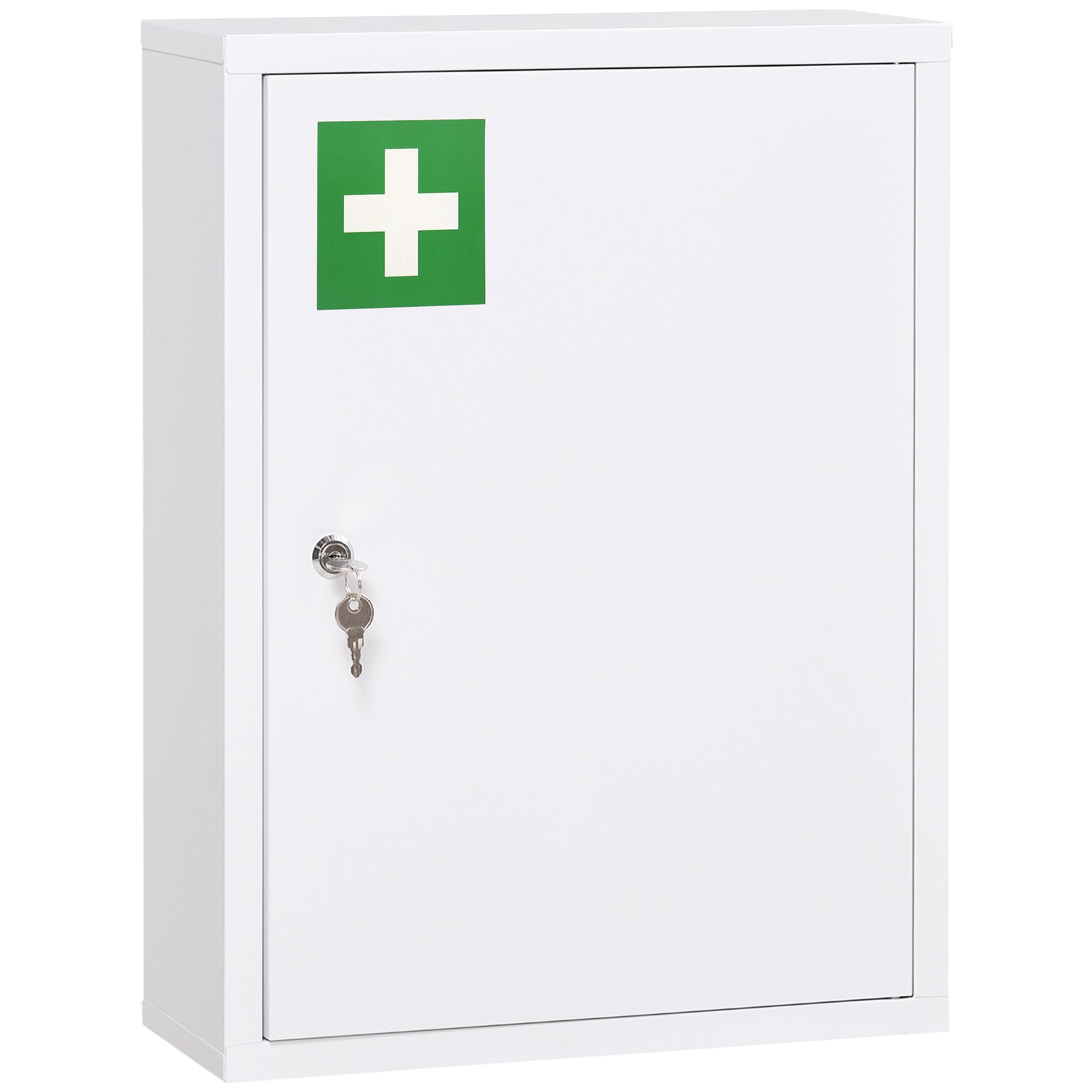Armoire à pharmacie murale en acier, armoire à médicaments à 3 niveaux porte verrouillable 2 clés, 40x15x53,5cm, blanc