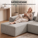 Canapé d'Angle en Chenille, Canapé 3 Places en L 242 cm avec Méridienne, Assise Profonde, Accoudoirs Larges, Gris Clair