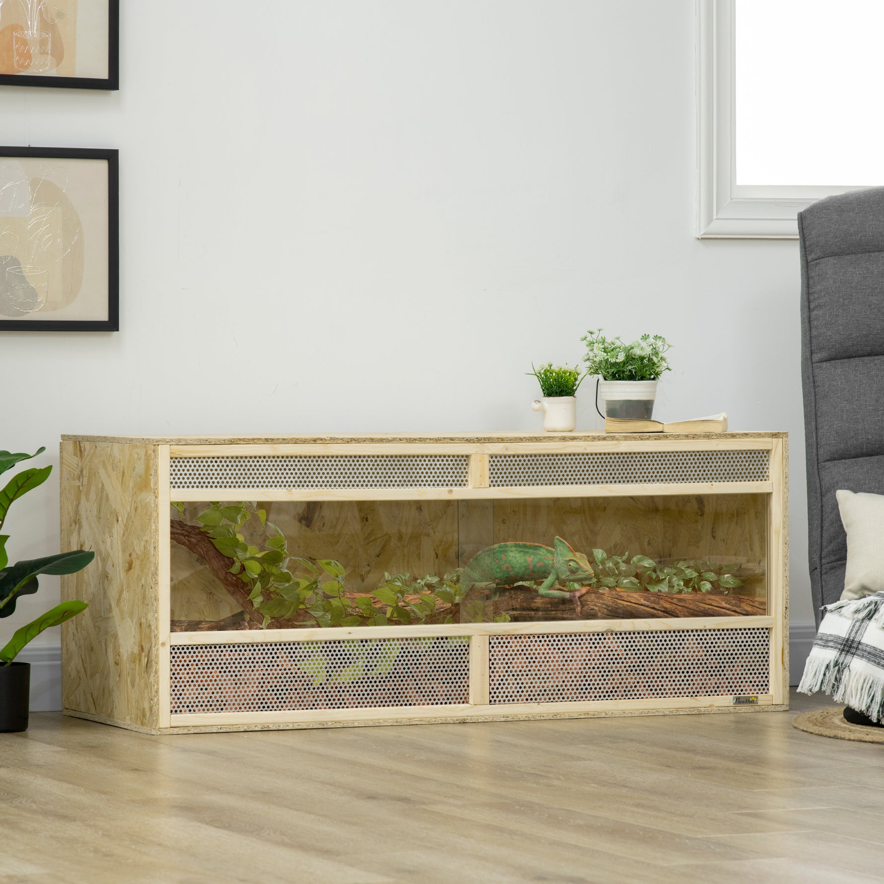Terrarium en bois OSB pour reptiles avec porte coulissante en verre - 120 x 50 x 50 cm naturel