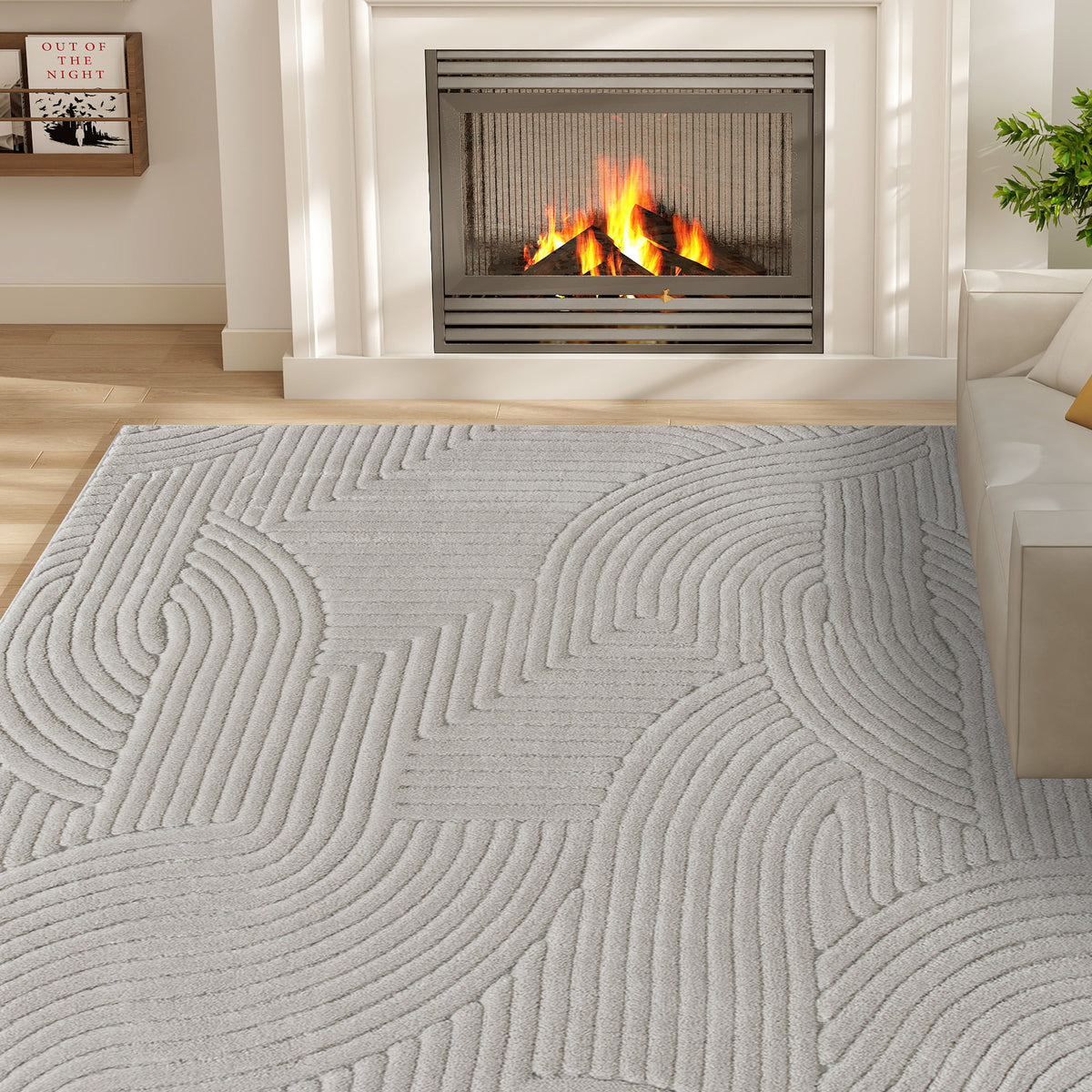 Tapis salon 160 x 120 cm, tapis à poils épais géométrique, moelleux et antidérapant, gris