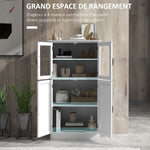 Buffet de cuisine armoire multi-rangements 2 placards, portes en verre, 4 étagères en bois blanc