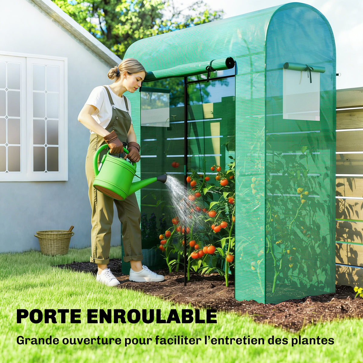 Serre de Jardin, Petite Serre de Balcon en Bâche PE et Châssis Acier, Porte Roulante et Fenêtres 170 x 68 x 200 cm, Vert