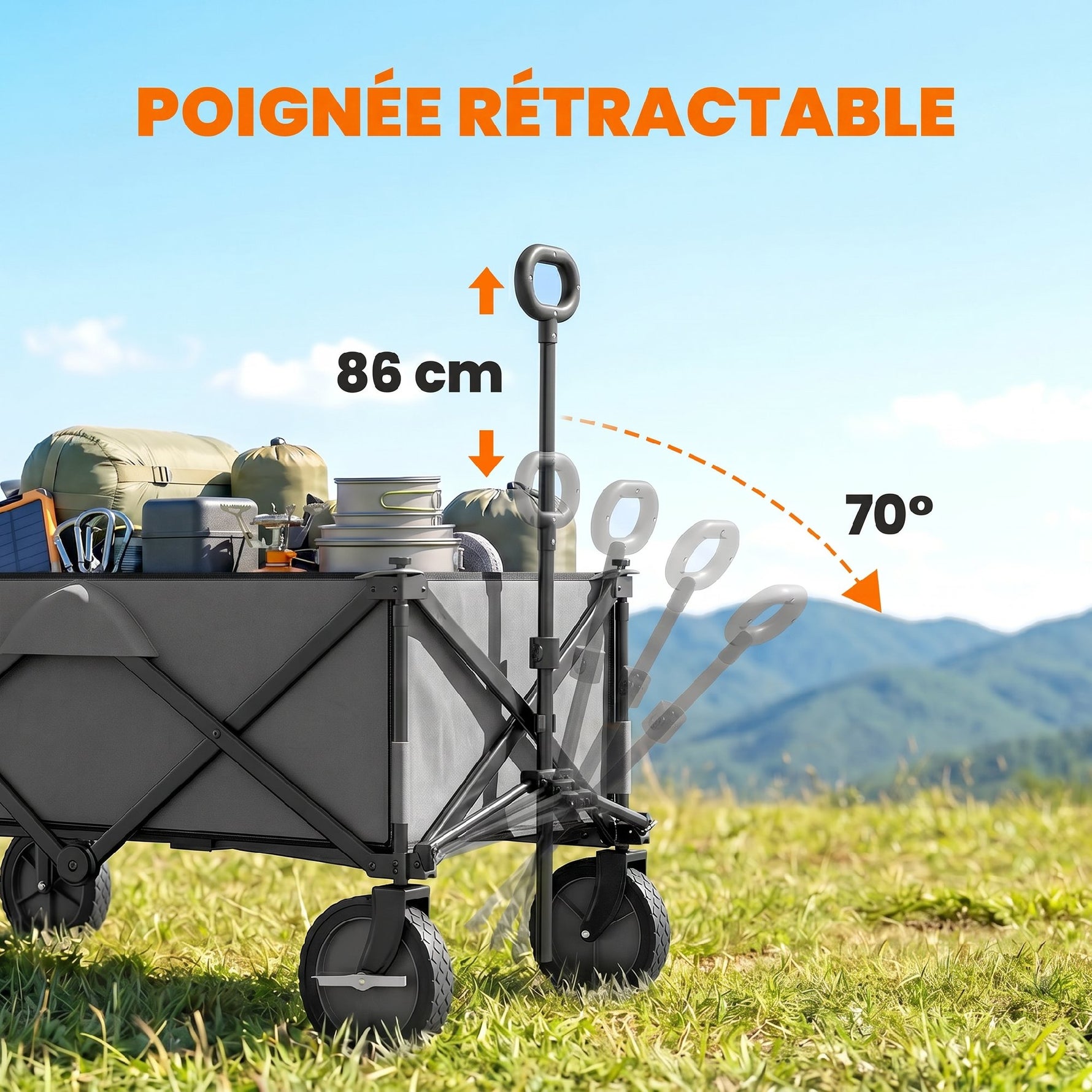 Chariot de jardin pliable bâche amovible poignée télescopique inclinaison réglable 5 sacs 108 x 55 x 93 cm gris foncé