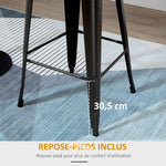 Lot de 4 tabourets de Bar Industriel avec Dossier Repose-Pied Hauteur Assise 76 cm métal noir Panneaux Multicouches Imitation Bois Clair