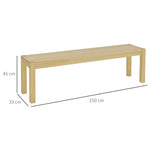 Panca da cucina in legno massello 3 posti, panca da sala da pranzo, portata 330 kg, 150 x 33 x 45 cm, legno naturale