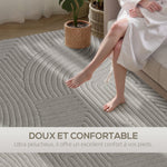 Tapis salon 160 x 120 cm, tapis à poils épais géométrique, moelleux et antidérapant, gris