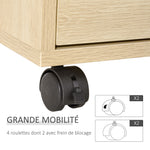 Caisson de Bureau, Rangement Bureau sur Roulettes, 4 Tiroirs Coulissants en Bois, Naturel