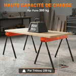 Lot de 2 Tréteaux Pliables en Métal, Charge Max. 500 kg, Tréteaux Portables, Hauteur Réglable 71-85,5cm, Orange