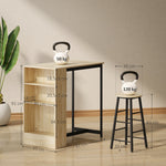 Bartisch-Set mit Hockern, offenen Fächern, verstellbarem Regal und Fußstützen, Eiche und Schwarz