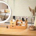 Boite de Rangement de Bureau - Organiseur de Bureau - 7 Compartiments, 2 tiroirs - Bambou Verni, Bambou