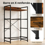 Mobile contenitore stile industriale, cassettiera con 4 cassetti in tessuto pieghevoli e rimovibili e 1 ripiano - 50 x 29 x 85 cm