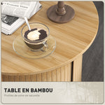 Table basse ronde table de salon en bambou avec rangement caché et porte coulissante, dim. Ø 60 x 45H cm, bois naturel-3