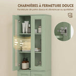 Meuble de Salle de Bain 6 niveaux, Meuble de Rangement avec 4 Portes à Fermeture Douce et Étagères Réglables, Vert