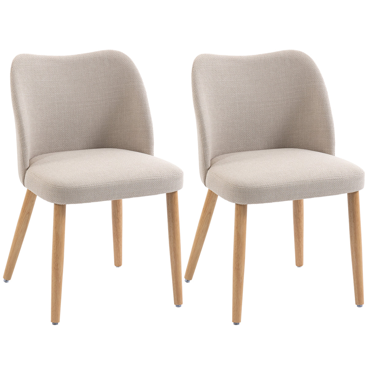 Lot de 2 Chaises de Salle à Manger, Chaises de Cuisine Rembourrées en Lin, Dossier Incurvé et Pieds d'Hévéa, Crème