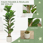 Plante artificielle intérieure 120 cm Figuier lyre arbre artificiel avec pot en plastique et tronc en bois massif, vert