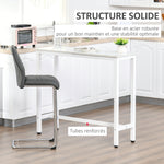 Table de bar table haute de cuisine mange-debout 120 x 40 x 100 cm châssis piètement acier, plateau aspect marbre blanc