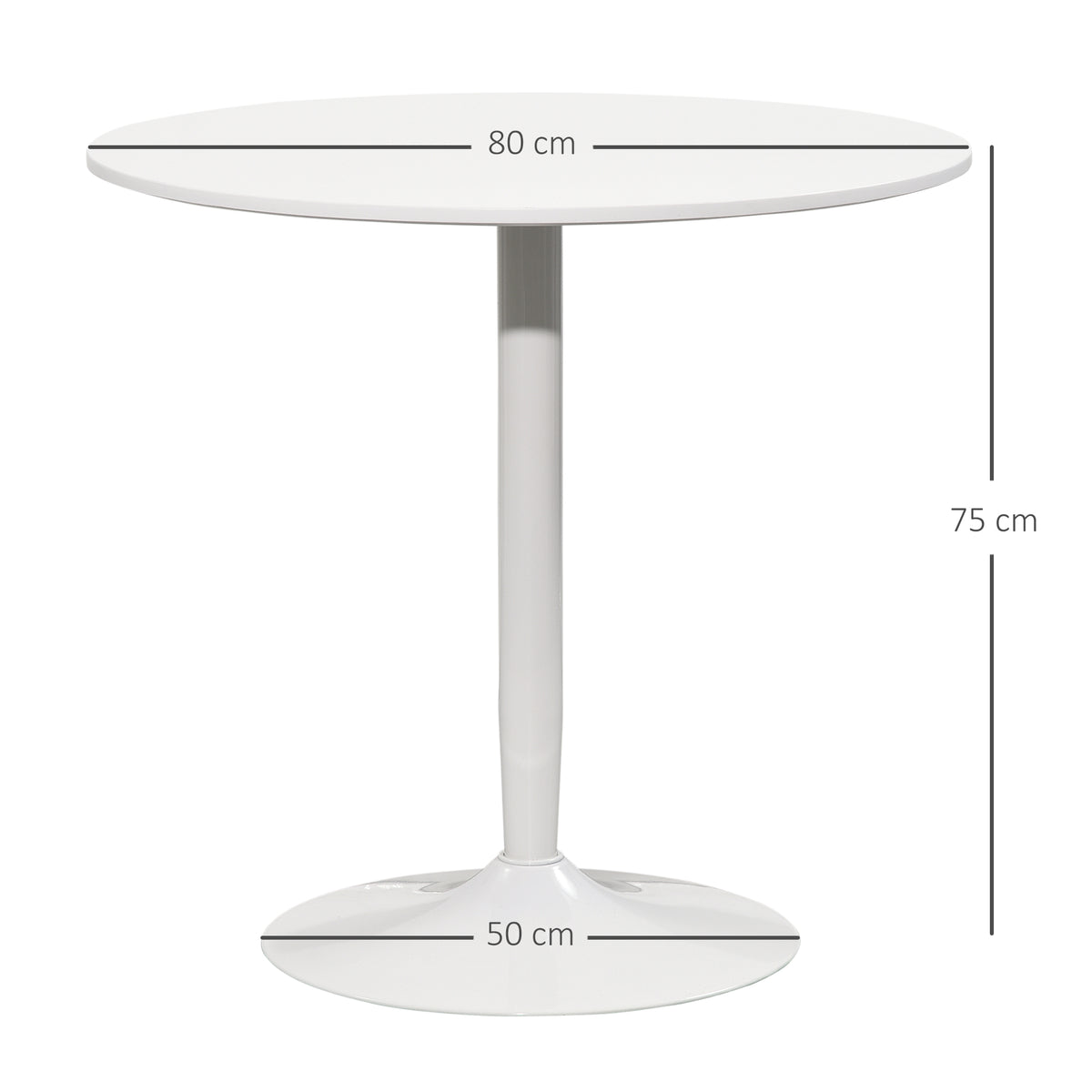 Tavolo da pranzo rotondo per 2 persone, tavolo da cucina in stile moderno con base in acciaio, Ø 80 x 75 cm, bianco