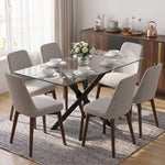 Mesa de Cocina, Tablero de Vidrio Templado, Base Cruzada de Acero, Estilo Moderno, para Comedor, Cocina, Sala de Estar