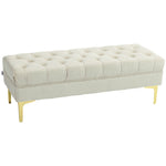 Banc banquette capitonnée bout de lit style classique chic dim. 118L x 45l x 42H cm piètement métal doré velours beige