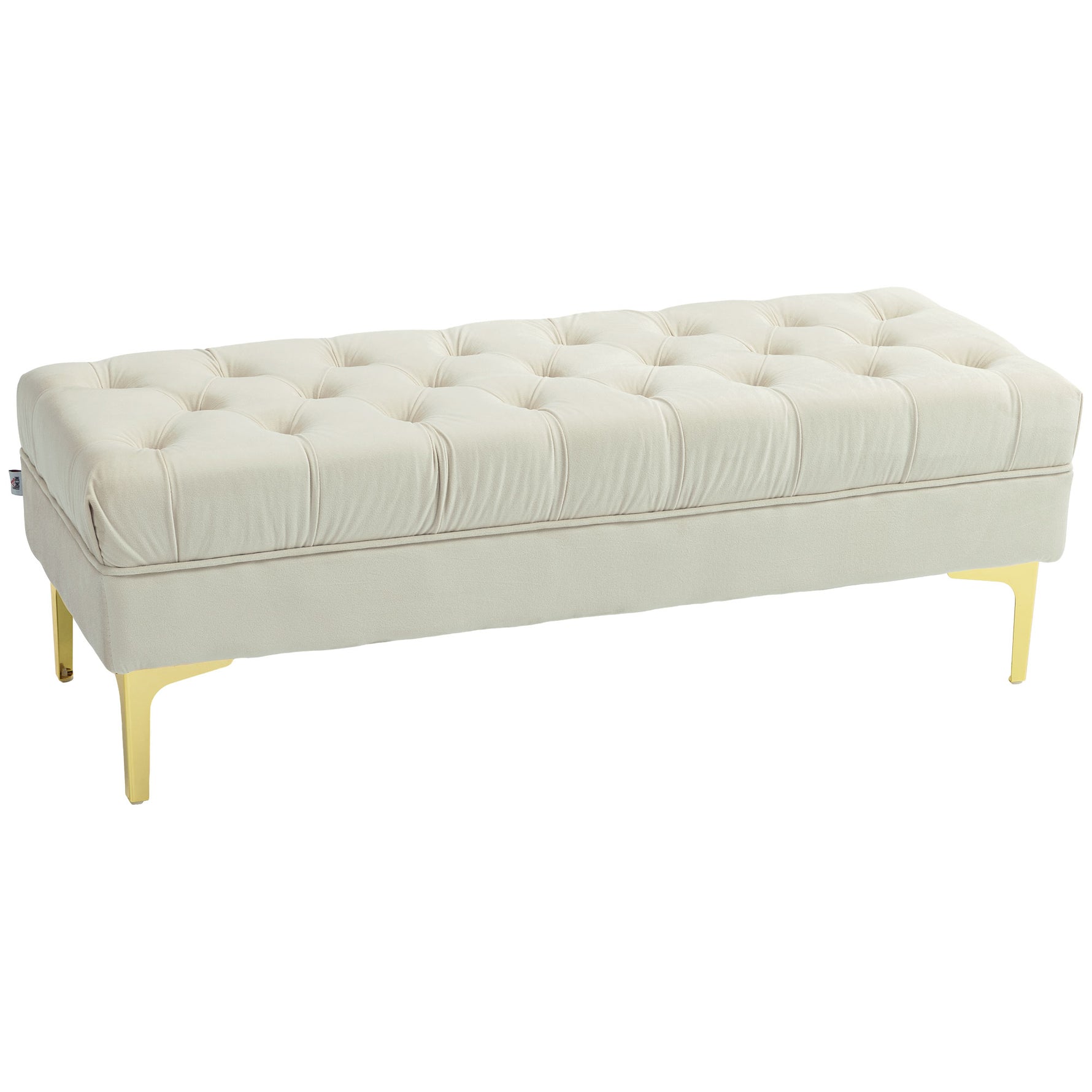 Banc banquette capitonnée bout de lit style classique chic dim. 118L x 45l x 42H cm piètement métal doré velours beige