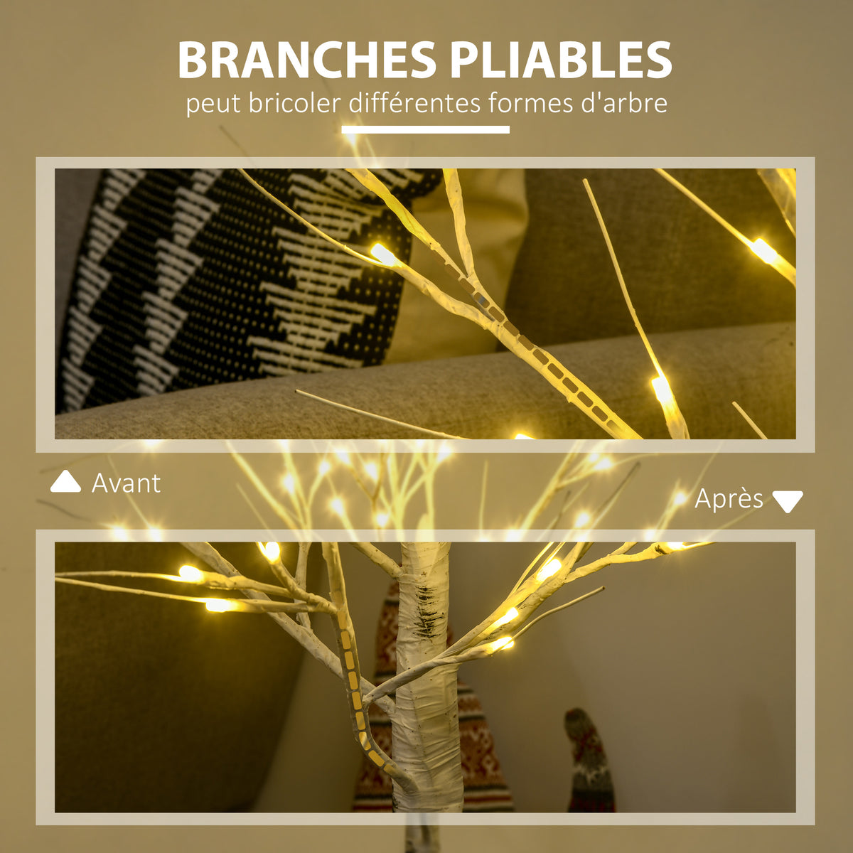 Arbre lumineux LED - décoration lumineuse blanc chaud - 72 LEDs - usage intérieur - 120 cm - décoration de noël chambre maison blanc