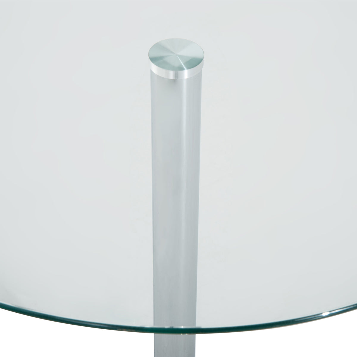 Ronde eettafel voor 2 personen, moderne keukentafel met blad van gehard glas en stalen onderstel, zilverkleurig