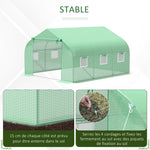Serre Tunnel de Jardin 10,5 m² dim. 3,5L x 3l x 2H m Porte + 6 fenêtres enroulables Acier galvanisé bâche PE Haute densité Vert