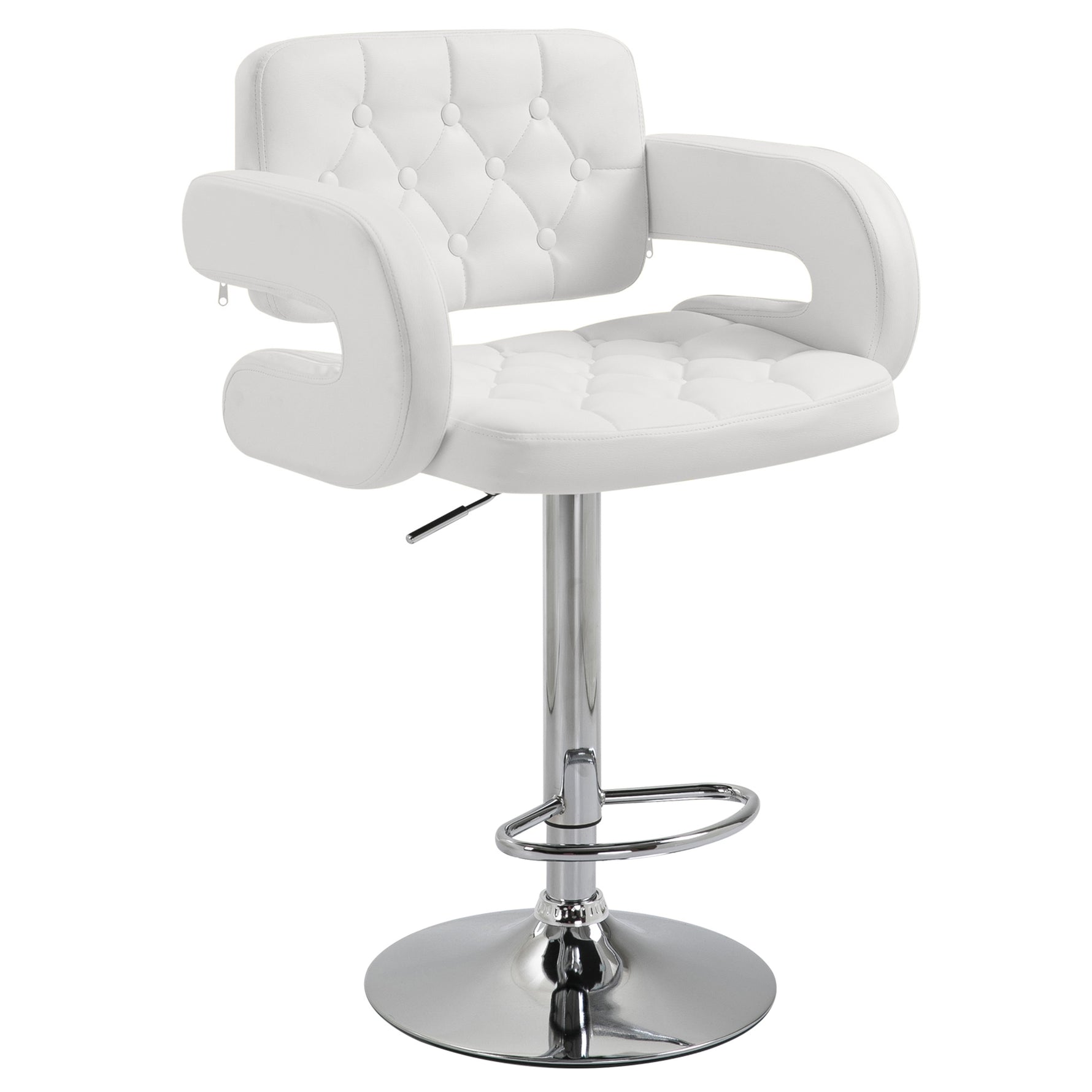Tabouret de bar pivotant chaise de bar réglable en hauteur avec dossier repose-pieds et accoudoirs 61x50x93-113cm blanc