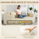 Canapé 3 places en velours côtelé, canapé rembourré, larges accoudoirs, 2 coussins, pas de montage, 202x90x76cm, beige-3