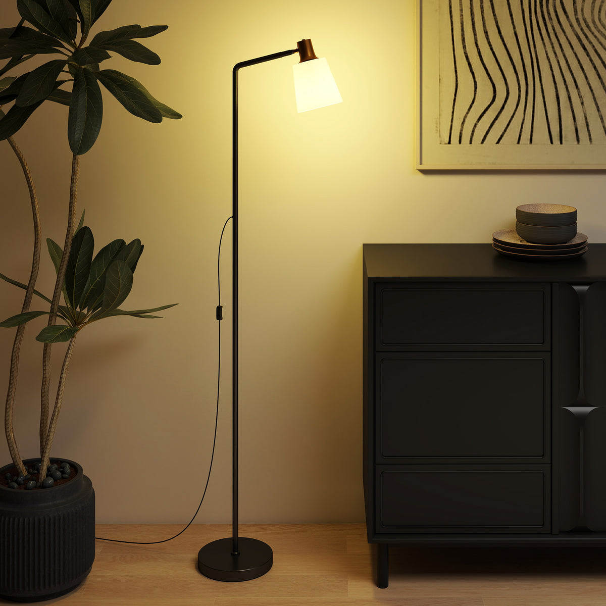Lampadaire sur Pied Salon à Tête Rotative à 350°, Lampe sur Pied Moderne avec 3 Températures de Couleur, Noir
