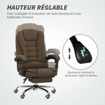 Fauteuil de bureau avec hauteur réglable, dossier inclinable, repose-pied et accoudoirs rembourrés, marron