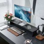 Rehausseur écran PC bureau support d'écran d'ordinateur de 100 cm support moniteur avec deux compartiments, noir