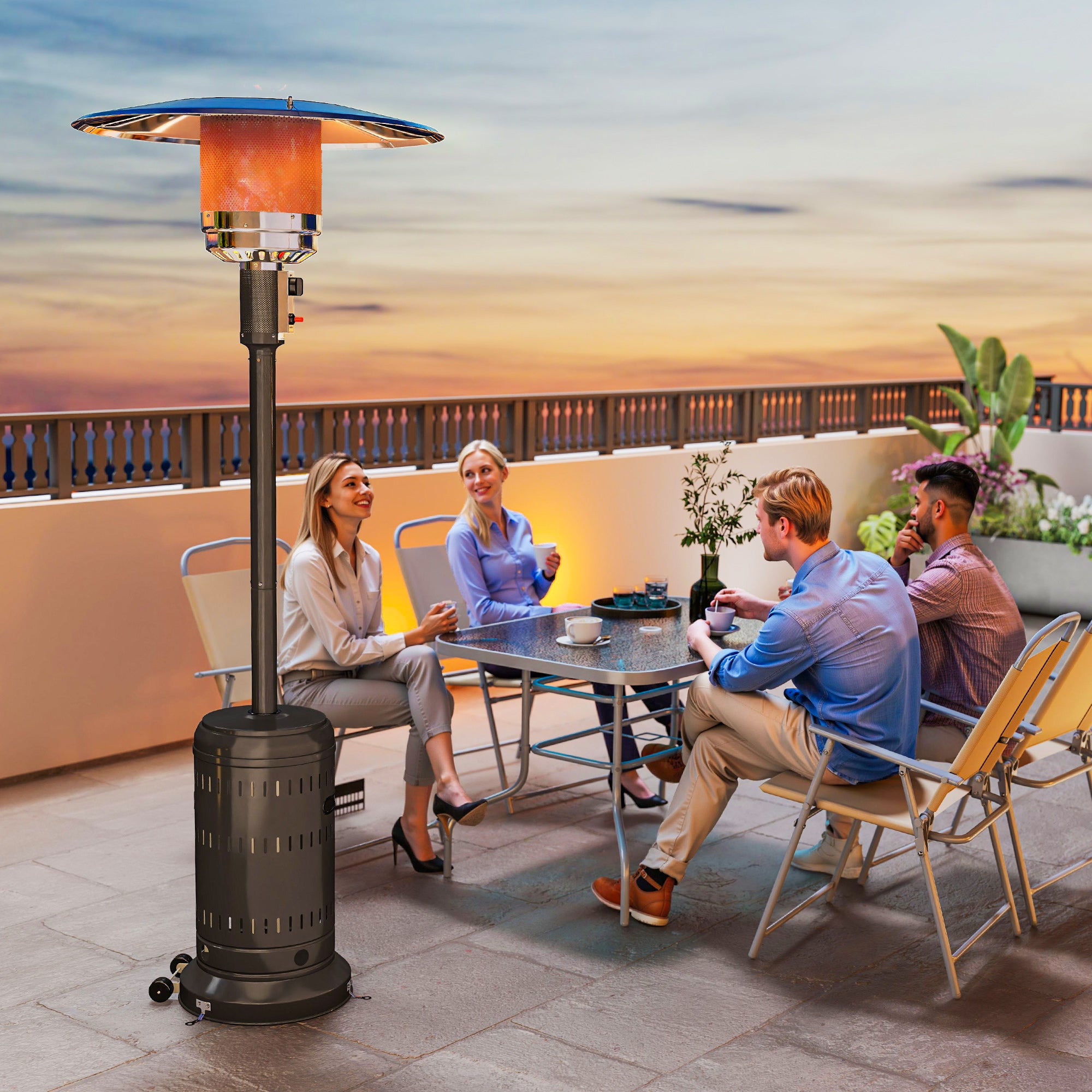 chauffage exterieur terrasse, parasol chauffant gaz portable 11 KW niveaux de chauffe réglable 82x82x223cm noir