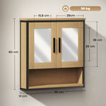Armoire murale salle de bain avec miroir, meuble salle de bain avec compartiment ouvert et étagère réglable, chêne