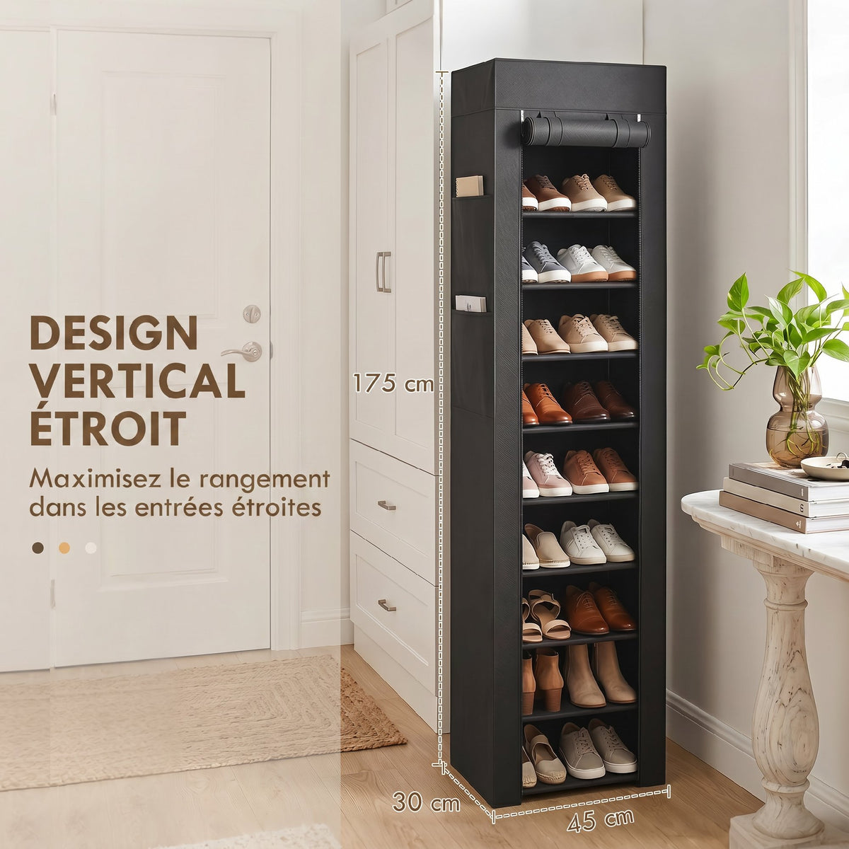 Étagère à Chaussures 20 Paires 10 Niveaux, Range-Chaussures en Métal avec Housse Anti-Poussière, Noir